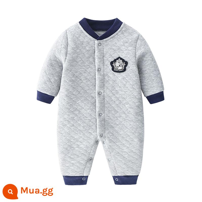 Áo Liền Quần Cho Bé Thu Đông Dày Chần Bông Mùa Xuân Cotton Nguyên Chất Bộ Đồ Ngủ Ấm Áp Nam Nữ Quần Áo Liền Quần Dài Tay Dễ Thương - Ấm áp - Xám (Vương miện) B