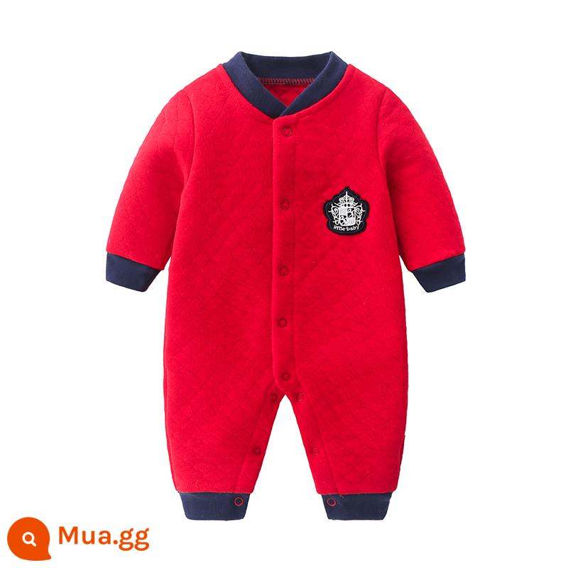 Áo Liền Quần Cho Bé Thu Đông Dày Chần Bông Mùa Xuân Cotton Nguyên Chất Bộ Đồ Ngủ Ấm Áp Nam Nữ Quần Áo Liền Quần Dài Tay Dễ Thương - Ấm áp-Đỏ (Vương miện)B