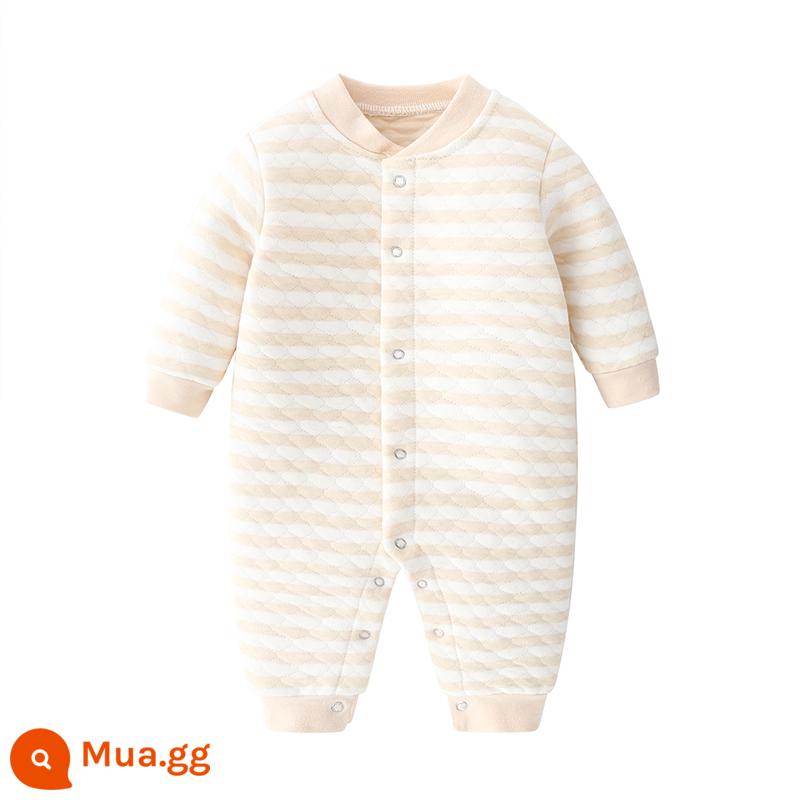 Áo Liền Quần Cho Bé Thu Đông Dày Chần Bông Mùa Xuân Cotton Nguyên Chất Bộ Đồ Ngủ Ấm Áp Nam Nữ Quần Áo Liền Quần Dài Tay Dễ Thương - Sọc cơm ấm B