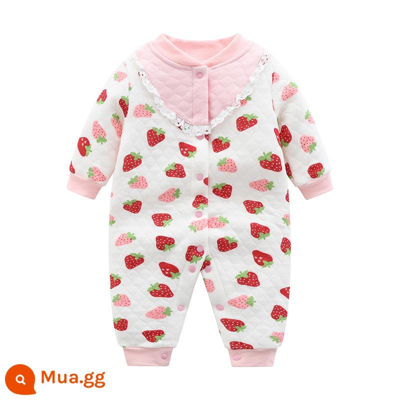 Áo Liền Quần Cho Bé Thu Đông Dày Chần Bông Mùa Xuân Cotton Nguyên Chất Bộ Đồ Ngủ Ấm Áp Nam Nữ Quần Áo Liền Quần Dài Tay Dễ Thương - Giữ Ấm-Trái Tim Dâu Lớn B