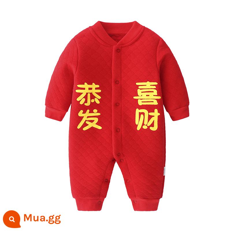 Áo Liền Quần Cho Bé Thu Đông Dày Chần Bông Mùa Xuân Cotton Nguyên Chất Bộ Đồ Ngủ Ấm Áp Nam Nữ Quần Áo Liền Quần Dài Tay Dễ Thương - Giữ ấm-Gong Xi Fa Cai B28