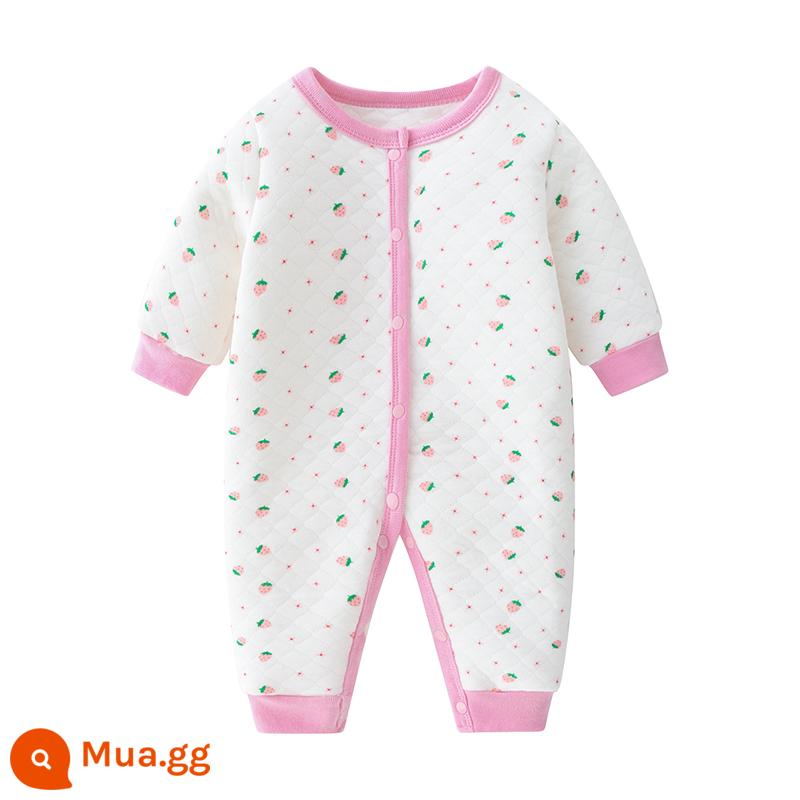 Áo Liền Quần Cho Bé Thu Đông Dày Chần Bông Mùa Xuân Cotton Nguyên Chất Bộ Đồ Ngủ Ấm Áp Nam Nữ Quần Áo Liền Quần Dài Tay Dễ Thương - Ấm Áp-Dâu Nhỏ B