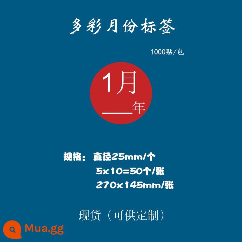 Giấy nhãn 1-12 tháng nhãn phân loại hàng quý vào trước ra trước in nhãn dán màu hình tròn tùy chỉnh tự dính - Tháng 1 - tròn 25mm = 1000 miếng dán