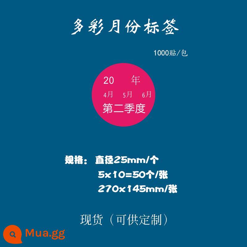 Giấy nhãn 1-12 tháng nhãn phân loại hàng quý vào trước ra trước in nhãn dán màu hình tròn tùy chỉnh tự dính - Quý 2 - tròn 25mm = 1000 miếng dán