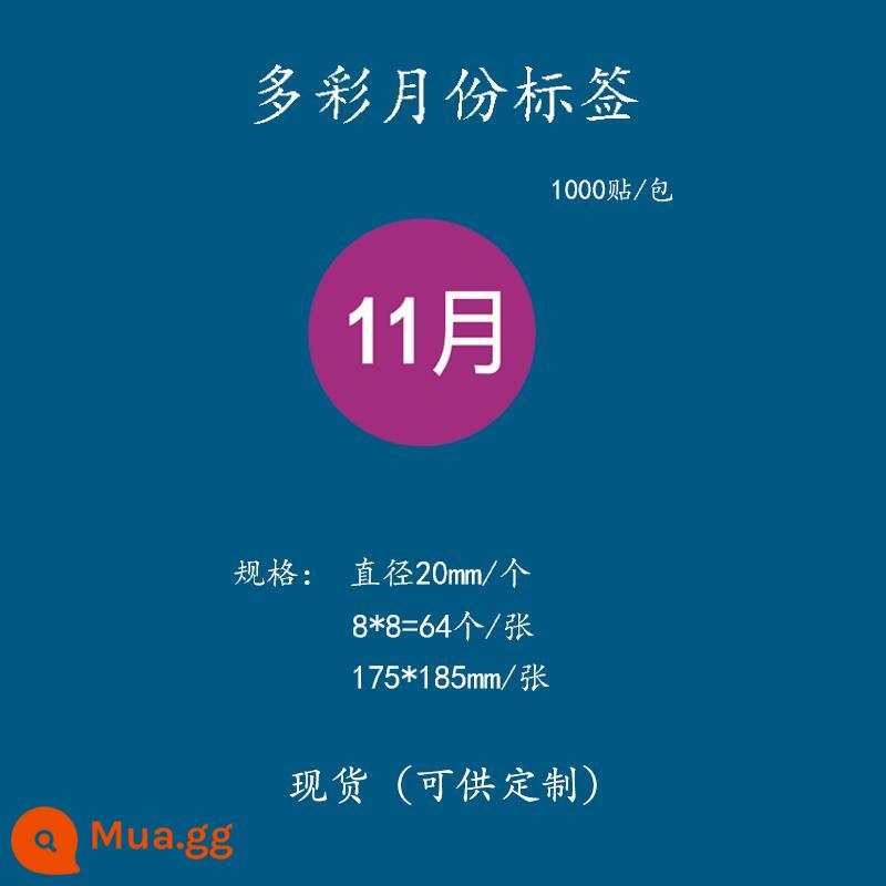 Giấy nhãn 1-12 tháng nhãn phân loại hàng quý vào trước ra trước in nhãn dán màu hình tròn tùy chỉnh tự dính - Tháng 11 - 2 cm = 1000 nhãn dán