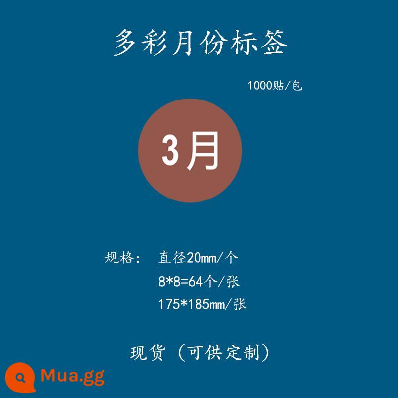 Giấy nhãn 1-12 tháng nhãn phân loại hàng quý vào trước ra trước in nhãn dán màu hình tròn tùy chỉnh tự dính - Tháng 3 - 2 cm = 1000 nhãn dán