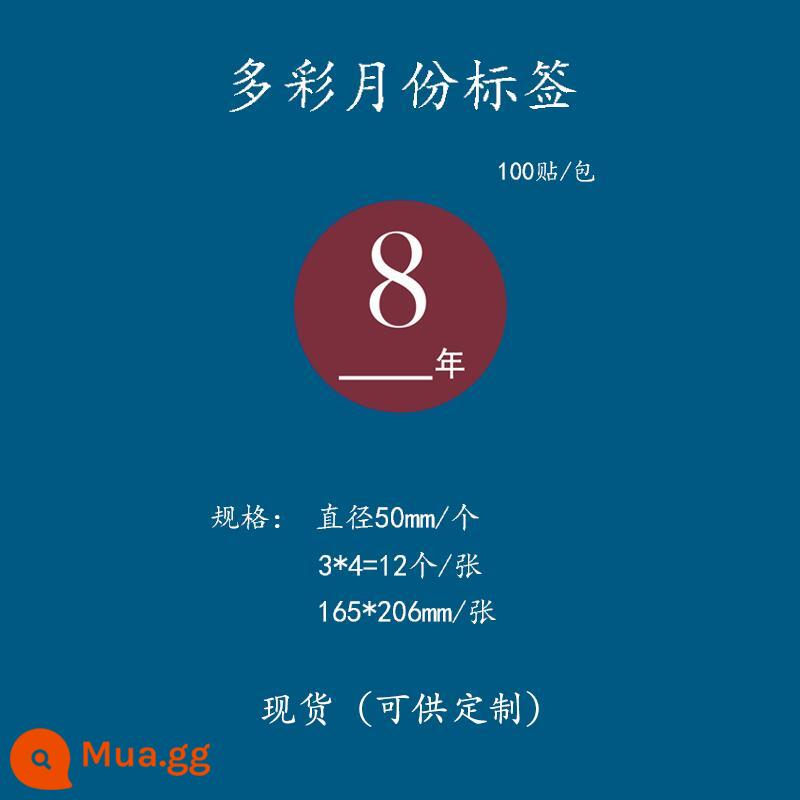 Giấy nhãn 1-12 tháng nhãn phân loại hàng quý vào trước ra trước in nhãn dán màu hình tròn tùy chỉnh tự dính - Tháng 8 - 5 cm = 100 miếng dán