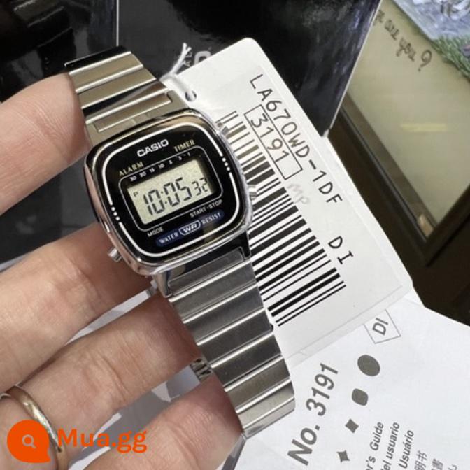 Đồng hồ CASIO pin vuông nhỏ cổ điển với bảy năm trong cùng một chiếc đồng hồ nhỏ màu bạc A168WA-1W/LA670/F91 - LA670WA-1D bạc nữ đen