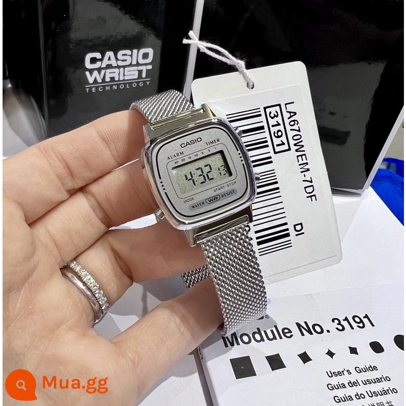 Đồng hồ CASIO pin vuông nhỏ cổ điển với bảy năm trong cùng một chiếc đồng hồ nhỏ màu bạc A168WA-1W/LA670/F91 - LA670WEM-7D Bạc Milan Nữ