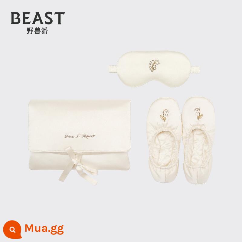 THEBEAST Travel Little Lily of the Valley Silk Travel Set Mặt nạ mắt lụa Quà lưu niệm sinh nhật - Bộ đồ du lịch màu trắng (mặt nạ mắt/giày đế mềm SM/túi đựng đồ)