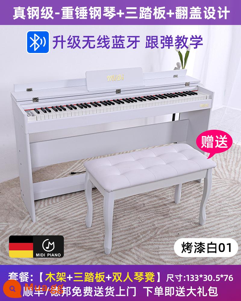 Đàn piano điện tử búa nặng 88 phím nhà dành cho người lớn mới bắt đầu học sinh thi chứng chỉ chuyên nghiệp giáo viên mẫu giáo trẻ em đàn piano kỹ thuật số dọc - Đàn piano búa nặng bằng thép thật sơn trắng/vỏ lật 01