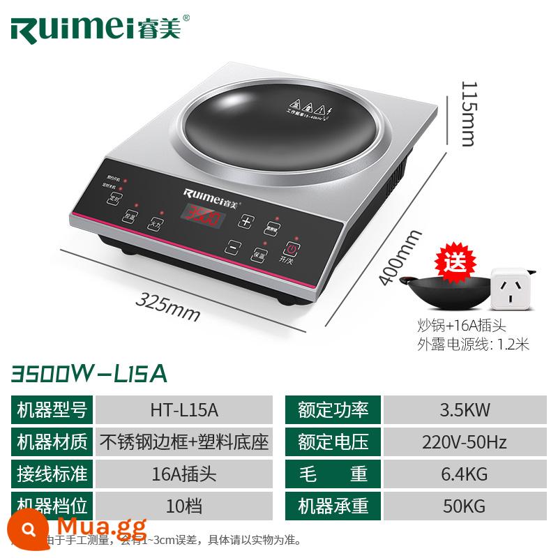 Ruimei hộ gia đình lõm công suất cao bếp điện từ 3500w nhà hàng chảo rán bếp điện thương mại bếp điện từ 5000w - 3500W-L15A|Khung thép không gỉ|Mẫu nút lõm|10 cấp độ hỏa lực