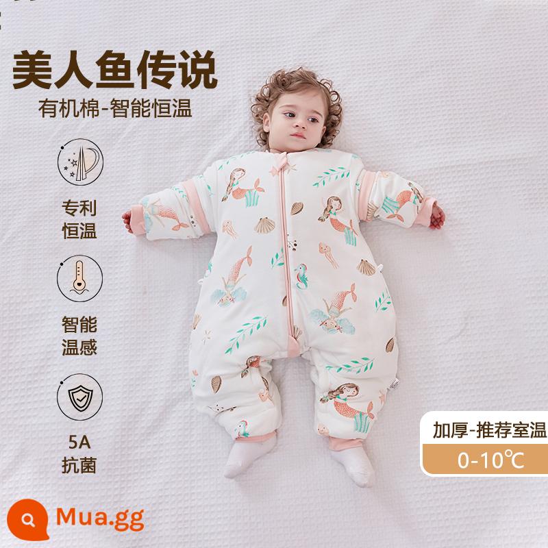 Túi ngủ cho bé Little Magic Arrow mùa xuân, mùa thu và mùa đông nhiệt độ không đổi bốn mùa phổ thông dành cho trẻ em Túi ngủ xẻ chân bằng vải cotton nguyên chất chống đá cho trẻ em - Cảm biến nhiệt độ trực quan [mô hình nhiệt độ không đổi] nàng tiên cá dày không có bịt tai (0-10oC)