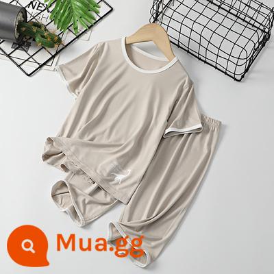 Áo Vest Trẻ Em Phù Hợp Với Phần Mỏng Phương Thức Nhà Bé Trai Không Tay Điều Hòa Quần Áo Bé Băng Lụa Bộ Đồ Ngủ Bé Trai Mùa Hè - Bộ đồ ngắn tay màu cà phê sữa