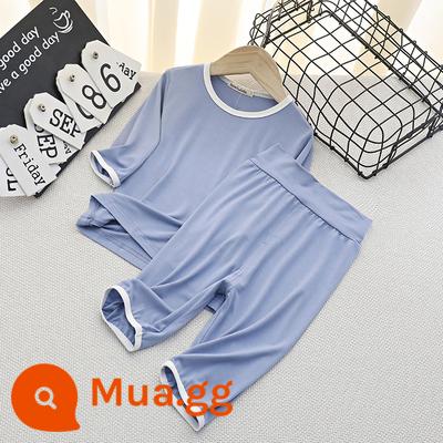 Áo Vest Trẻ Em Phù Hợp Với Phần Mỏng Phương Thức Nhà Bé Trai Không Tay Điều Hòa Quần Áo Bé Băng Lụa Bộ Đồ Ngủ Bé Trai Mùa Hè - Bộ vest tay ba phần tư màu xanh