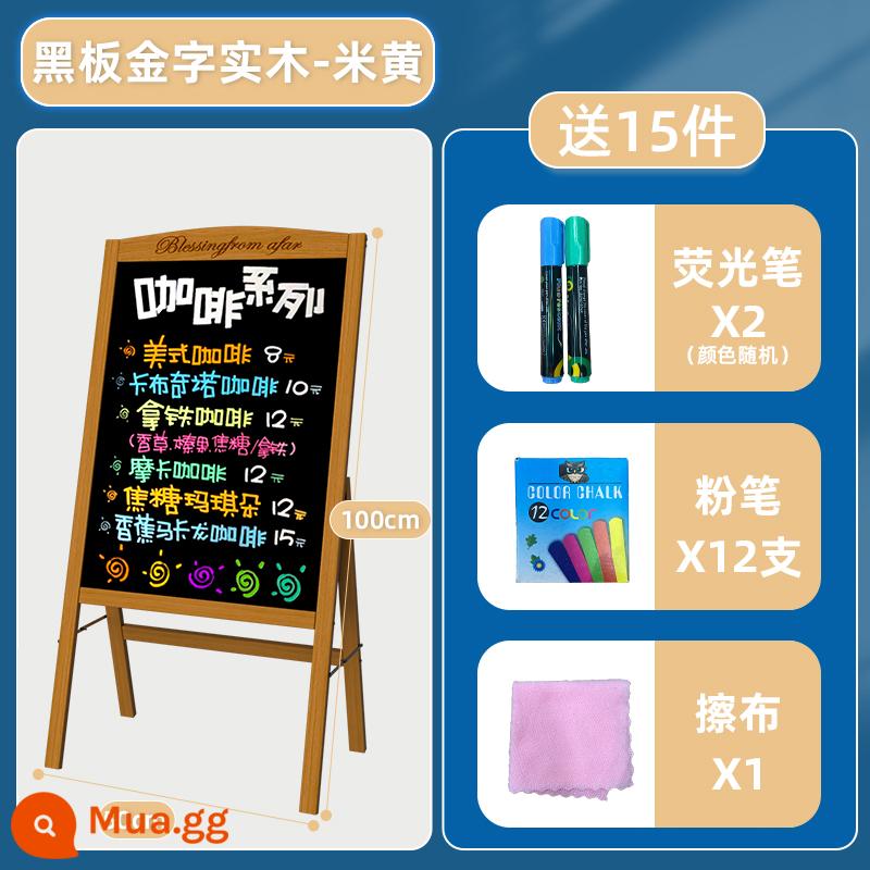 Bảng đen biển quảng cáo gian hàng bảng huỳnh quang cửa hàng bảng đen nhỏ với khung thẻ hiển thị loại bảng viết tay phát sáng thương mại - Bảng đen gỗ nguyên khối chữ vàng 50*70 màu be (không dạ quang)