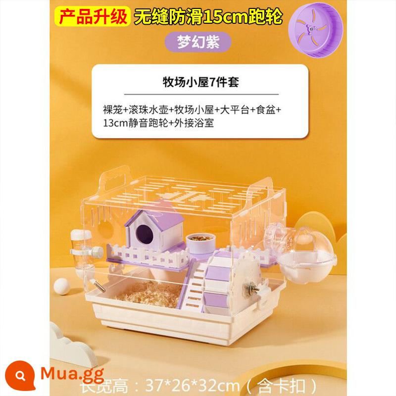 Lồng Hamster lồng gấu vàng đặc biệt biệt thự lớn giá rẻ hộp nhân giống acrylic 2 lớp cung cấp trọn bộ - [Giảm giá nhanh tiết kiệm tiền] Bộ 7 món Cabin trang trại lồng Hamster Tím Trắng