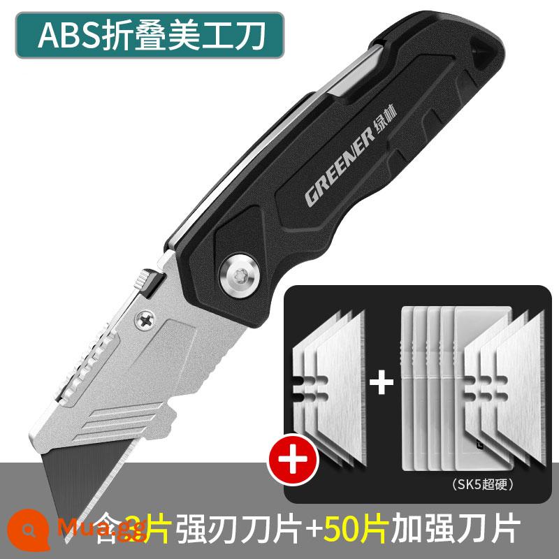 Rừng Xanh Tiện Ích Dao Hạng Nặng Toàn Thép Dày Dụng Cụ Gấp Giấy Dán Tường Dao Thợ Điện Dao Cắt Giấy lưỡi Cắt Đa Chức Năng - [Mẫu gia cố ABS] Dao tiện ích gấp + 53 lưỡi dao hình thang + Vỏ bảo vệ