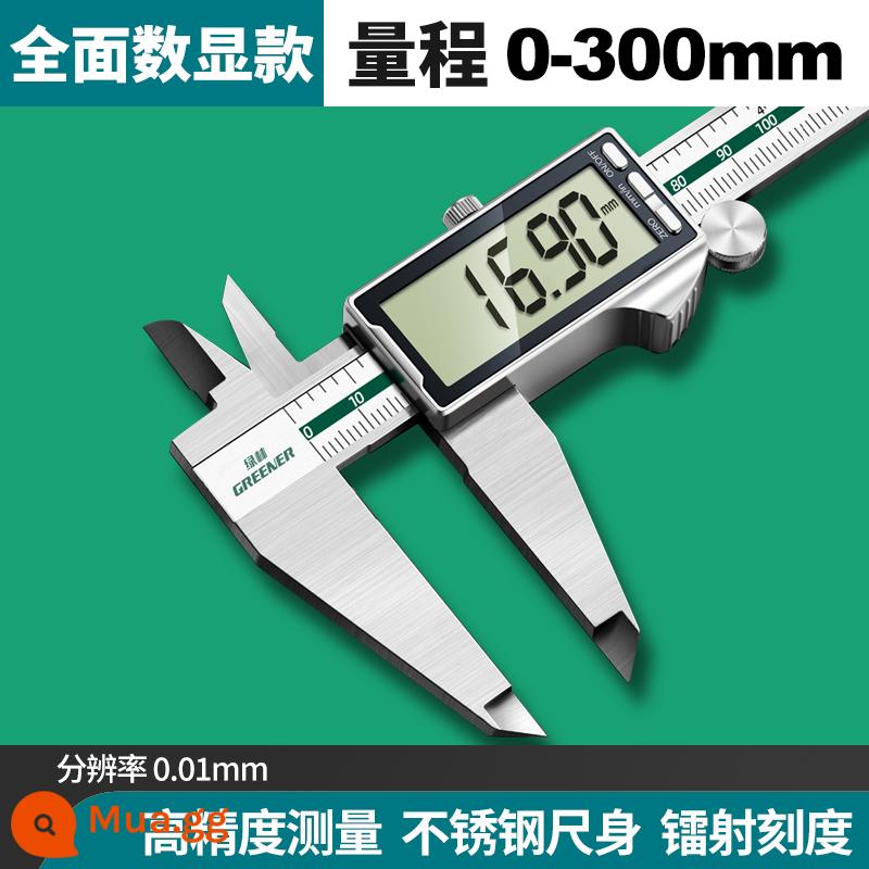 Green Forest thép không gỉ Vernier Caliper công nghiệp cao cấp hộ gia đình có độ chính xác cao màn hình hiển thị kỹ thuật số dầu Caliper tiêu chuẩn thước đo nhỏ công cụ - [Màn hình lớn hiển thị kỹ thuật số toàn diện] Thước cặp kỹ thuật số bằng thép không gỉ 0-300mm