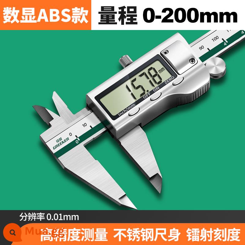 Green Forest thép không gỉ Vernier Caliper công nghiệp cao cấp hộ gia đình có độ chính xác cao màn hình hiển thị kỹ thuật số dầu Caliper tiêu chuẩn thước đo nhỏ công cụ - Màn hình lớn được nâng cấp - thước cặp kỹ thuật số bằng thép không gỉ 0-200mm