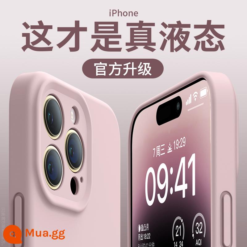 Thích hợp cho vỏ điện thoại di động Apple 14promax mới màu tím đậm iPhone13Pro silicone lỏng 12pm ống kính chống rơi toàn diện 11 màu trơn mẫu nữ cộng với cặp nam cao cấp đơn giản i - [Hồng cát]