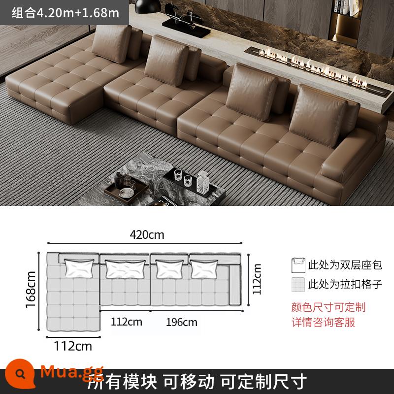 Ý tối giản ánh sáng sang trọng Sofa Lawrence lớp đầu tiên kết hợp da bò phòng khách căn hộ lớn biệt thự thiết kế mô-đun da - [Da bò hạt dày cấp S] kết hợp 4,20m+1,68m