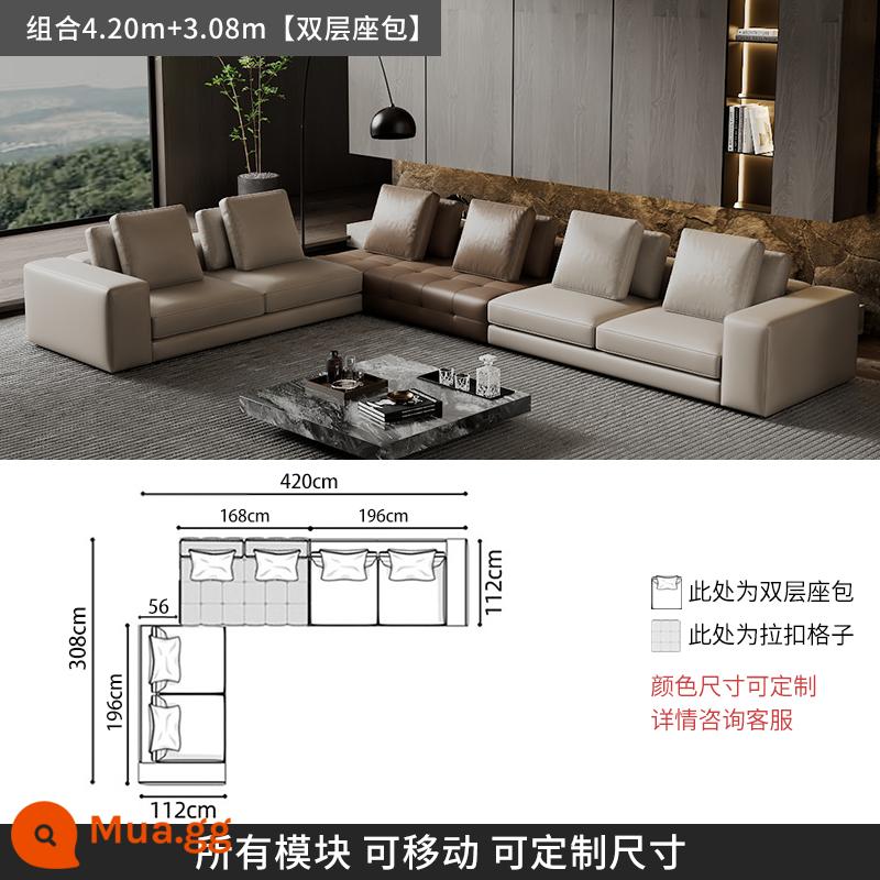 Ý tối giản ánh sáng sang trọng Sofa Lawrence lớp đầu tiên kết hợp da bò phòng khách căn hộ lớn biệt thự thiết kế mô-đun da - [Da bò hạt dày cấp S] kết hợp 4,20m+3,08m (túi an toàn hai lớp)