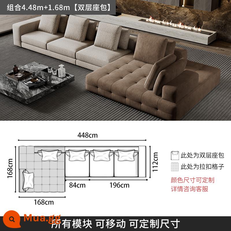 Ý tối giản ánh sáng sang trọng Sofa Lawrence lớp đầu tiên kết hợp da bò phòng khách căn hộ lớn biệt thự thiết kế mô-đun da - [Da bò hạt dày cấp S] kết hợp 4,48m+1,68m (ghế hai lớp có tay vịn)