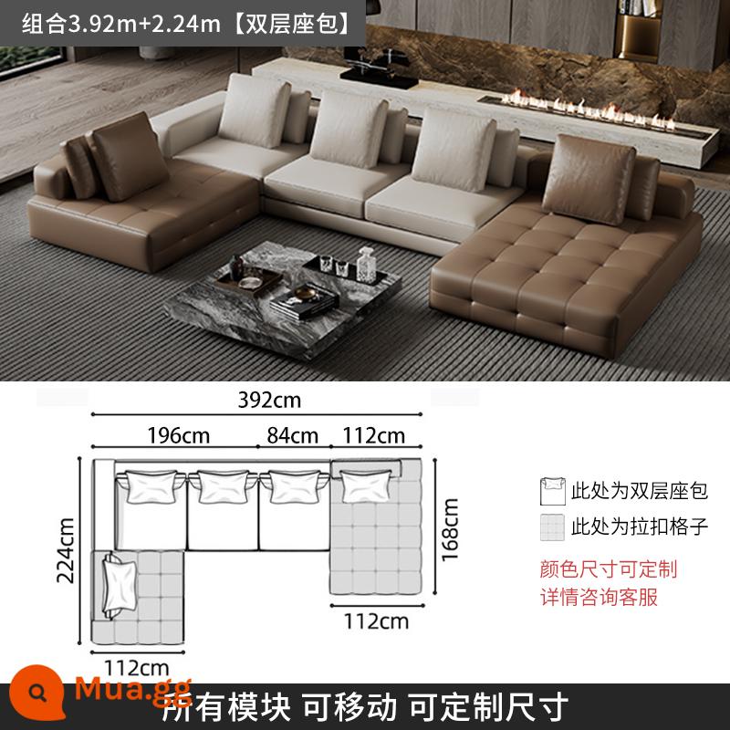 Ý tối giản ánh sáng sang trọng Sofa Lawrence lớp đầu tiên kết hợp da bò phòng khách căn hộ lớn biệt thự thiết kế mô-đun da - [Da bò hạt dày cấp S] kết hợp 3,92m+2,24m (túi an toàn hai lớp)