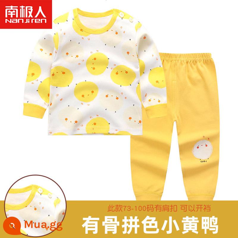 Bộ đồ lót cho bé nguyên chất cotton trẻ em quần áo mùa thu quần áo bé trai vệ sinh quần bé gái không xương Bộ đồ ngủ mùa xuân thu ấm áp - Vịt nhỏ màu vàng màu vàng