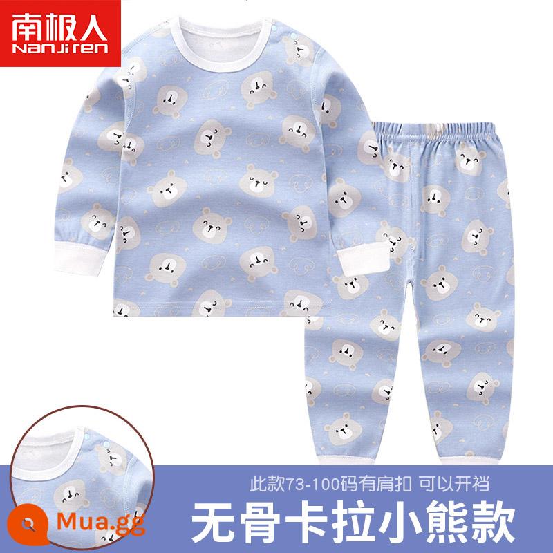 Bộ đồ lót cho bé nguyên chất cotton trẻ em quần áo mùa thu quần áo bé trai vệ sinh quần bé gái không xương Bộ đồ ngủ mùa xuân thu ấm áp - Gấu Kara