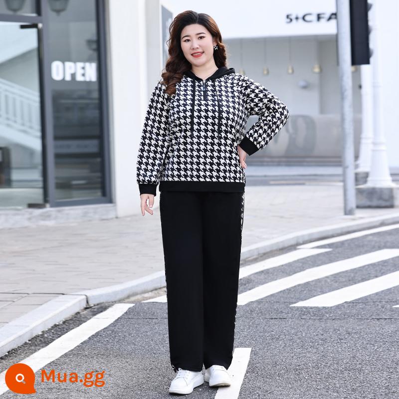 Thời Trang Mùa Xuân Bộ Đồ Thể Thao Mỡ Mẹ Hoodie Ngàn Lưới Chim Plus Mỡ Plus Kích Thước Mỡ MM 2 bộ - [bộ] màu xanh đậm