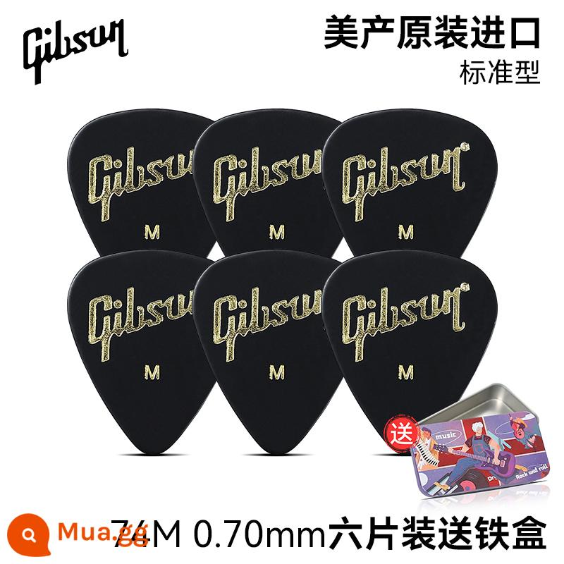 Gibson đàn guitar điện tốc độ chọn ngón tay chọn đàn guitar acoustic dân gian hộp đàn gảy chọn - [Sáu múi-Đen] 0.70mm + kèm hộp sắt