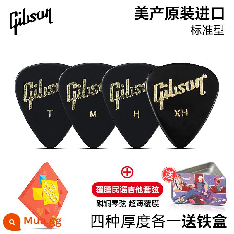 Gibson đàn guitar điện tốc độ chọn ngón tay chọn đàn guitar acoustic dân gian hộp đàn gảy chọn - [Gói bốn - đen] Một trong bốn độ dày + bộ dây đàn guitar dân gian nhiều lớp + hộp sắt miễn phí