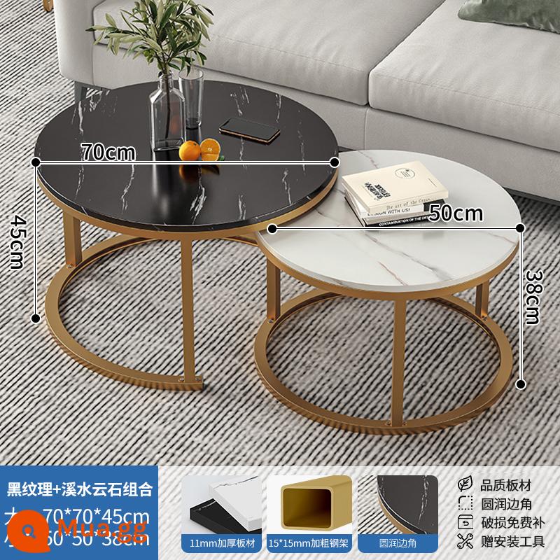 Bàn cà phê phòng khách nhà bàn tròn căn hộ nhỏ sofa bên bàn ánh sáng sang trọng đơn giản hiện đại bàn cà phê bàn ban công - Họa tiết đen 70cm + khung vàng đá cẩm thạch dòng 50cm