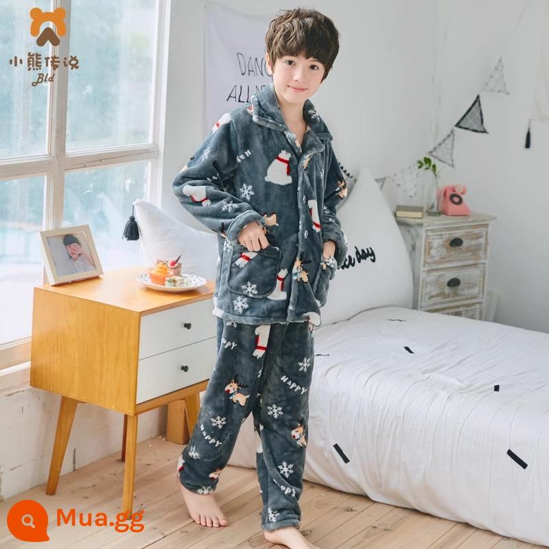 Ultraman Children Coral Velvet Pyjamas Boys In Winter Dassened Home Service Autumn and Winter Boys 'Flang - Phim hoạt hình Giáng sinh xanh và xanh.