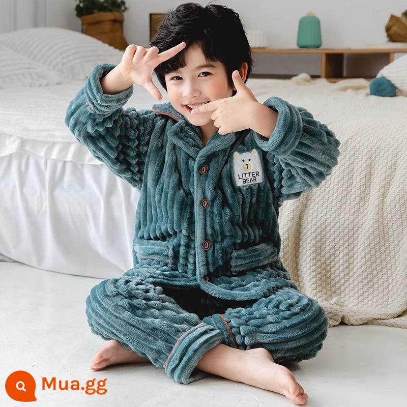 Ultraman Children Coral Velvet Pyjamas Boys In Winter Dassened Home Service Autumn and Winter Boys 'Flang - Dải hố màu xanh nhạt.