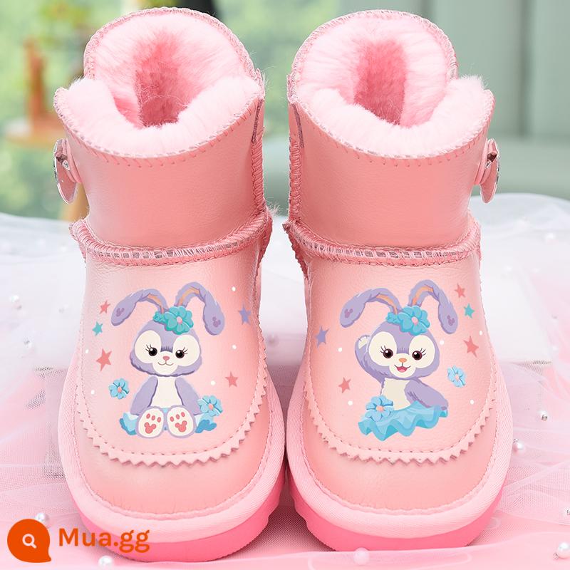 Da cô gái giày tuyết 2022 BOOTS mùa đông mới Giày bông dày đôi giày trẻ em Giày trẻ em ấm áp cotton cotton chống tuyết không thấm nước - Màu hồng Star Dew + Da thật chống thấm nước + Đáy mềm Oxford