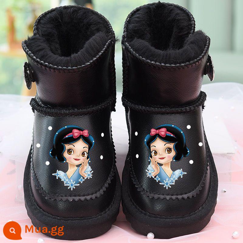 Da cô gái giày tuyết 2022 BOOTS mùa đông mới Giày bông dày đôi giày trẻ em Giày trẻ em ấm áp cotton cotton chống tuyết không thấm nước - Snow Elf Black + Da thật chống thấm nước + Đáy mềm Oxford