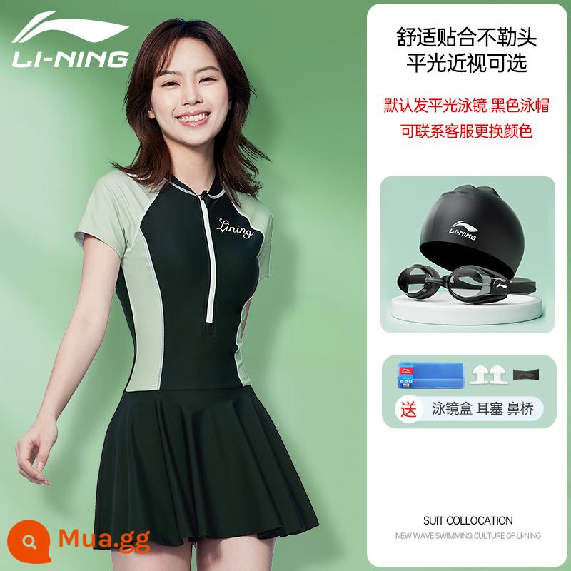 Đồ Bơi Li Ning Đầm Mùa Xuân Nữ 2022 Mới Phong Cách Bùng Nổ Cho Thấy Mỏng Che Béo Bụng Bé Gái Bảo Thủ Đồ Bơi - [60% khách hàng lựa chọn] [138 áo tắm một mảnh ngắn tay kèm kính bơi và bộ mũ]