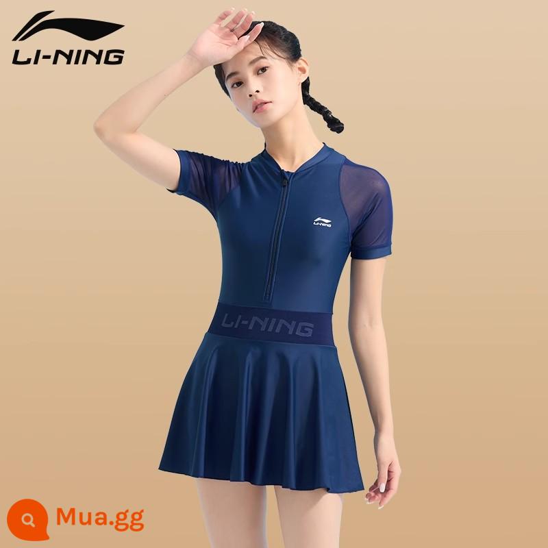 Đồ Bơi Li Ning Nữ Ngâm Suối Nước Nóng Conservative 2022 Mẫu Chất Nổ Mới Slim Mỏng Che Bụng Áo Liền Quần Áo Tắm Cỡ Lớn Chuyên Nghiệp - [077 Áo tắm một mảnh xanh navy] ra mắt mẫu mới