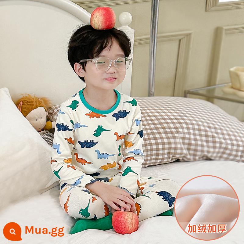 Bộ đồ lót giữ nhiệt trẻ em bằng nhung bắc cực cộng với nhung dày bé trai và bé gái cotton nguyên chất cho bé một bộ đồ ngủ cotton nhung mùa đông - [Phong cách lông cừu] Khủng long sơn