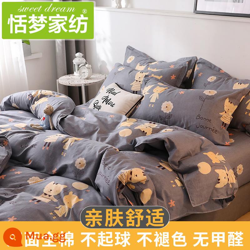 Vỏ chăn đơn cotton 150x200 ký túc xá sinh viên 1.5 mét đơn 200x230 đôi vỏ chăn 100 cotton mùa đông - chú mèo dễ thương