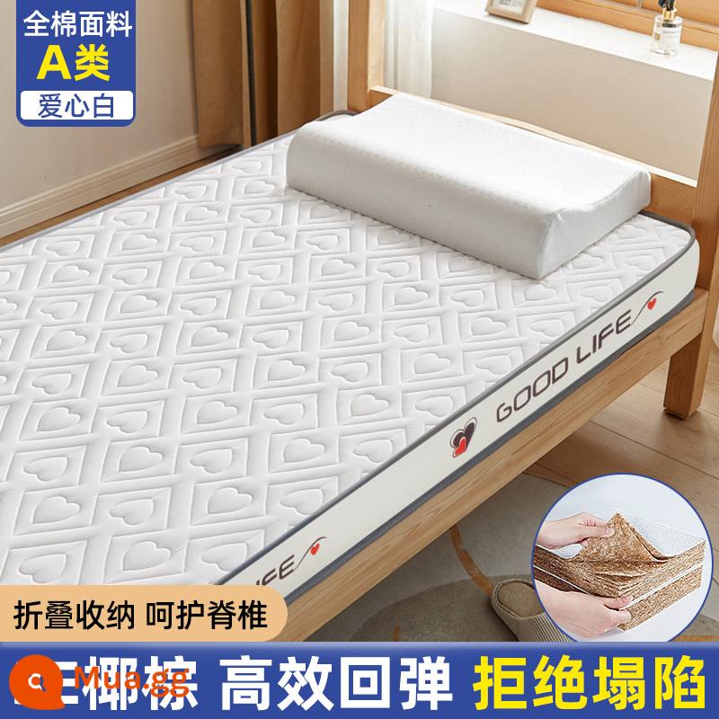 Cọ dừa nệm cứng thảm ký túc xá sinh viên đơn dày đệm cao su 90x190 gấp tatami nệm miếng lót - Love White [Phong cách thoải mái 6cm]