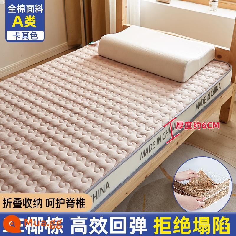 Cọ dừa nệm cứng thảm ký túc xá sinh viên đơn dày đệm cao su 90x190 gấp tatami nệm miếng lót - Kaki [Thoải mái 6cm]