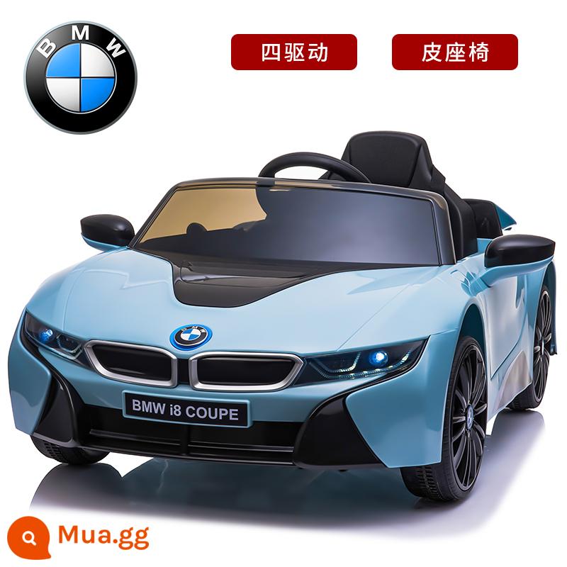 Ô tô điện trẻ em BMWi8 ô tô bốn bánh ngồi được người đồ chơi trẻ em bốn ổ ô tô điện trẻ em có điều khiển từ xa - Phiên bản cao cấp [dẫn động bốn bánh màu xanh nhạt] xích đu + điều khiển từ xa + ghế da