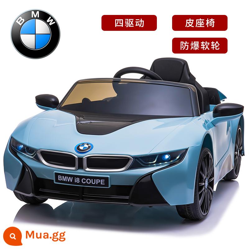 Ô tô điện trẻ em BMWi8 ô tô bốn bánh ngồi được người đồ chơi trẻ em bốn ổ ô tô điện trẻ em có điều khiển từ xa - Phiên bản hàng đầu [dẫn động bốn bánh màu xanh nhạt] xích đu + điều khiển từ xa + ghế da + bánh xe mềm chống cháy nổ