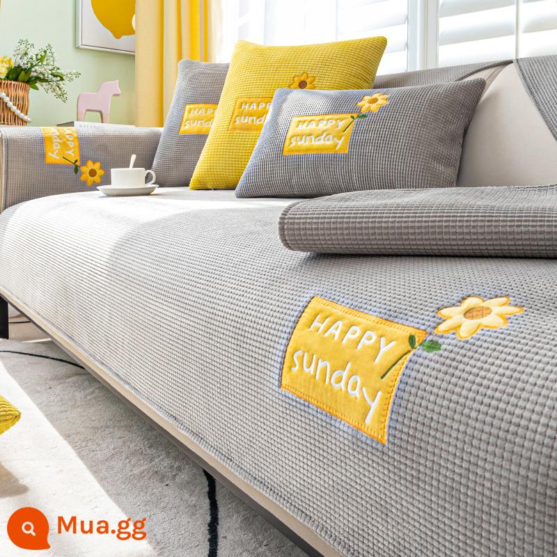 Đệm sofa hoạt hình bốn mùa vải phổ quát chống trượt bọc ghế sofa bằng da tối giản hiện đại bao gồm khăn bao gồm tất cả đệm ghế bọc vải - Hướng Dương - Xám