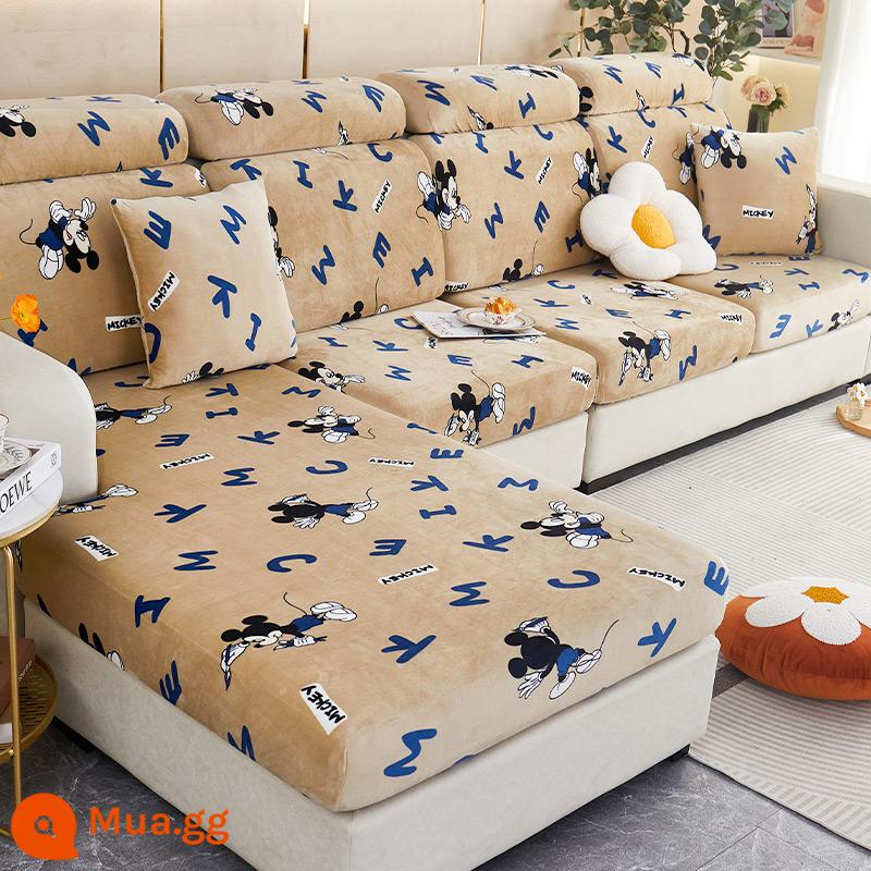 Bọc ghế sofa đàn hồi nhung mùa đông đa năng bọc ghế sofa chống mèo cào tích hợp 2022 phong cách mới - Mickey thời trang