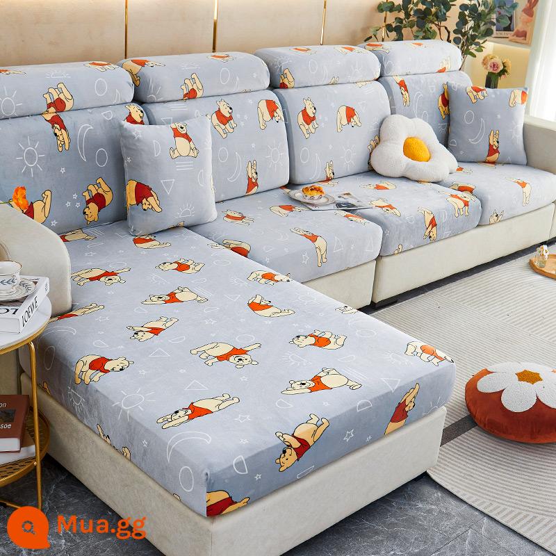 Bọc ghế sofa đàn hồi nhung mùa đông đa năng bọc ghế sofa chống mèo cào tích hợp 2022 phong cách mới - Winnie the Pooh